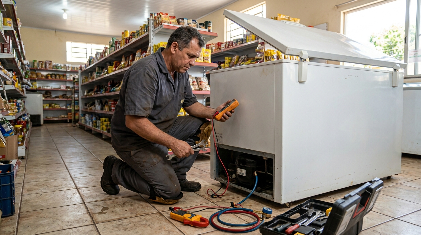 Troca de termostato de freezer em atendimento técnico em Manaus‑AM